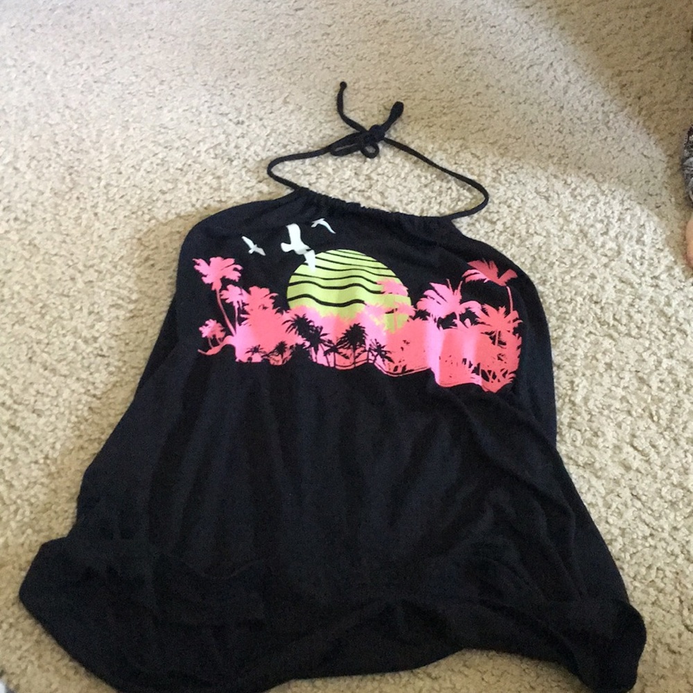 Cute black halter top with sunset design.